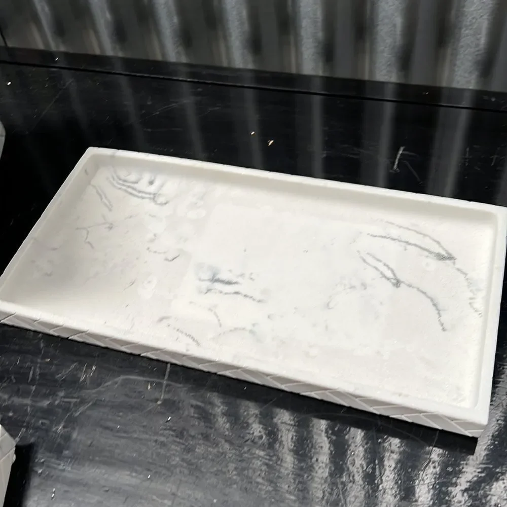 MODA TRIPOLI RESIN MARBLE WASTE BASKET, TRAY, & SOAP DISH SET